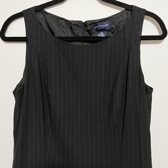 Ann Taylor Sleeveless Vertical Stripes Black Wool Blend Dress - Picture 2 of 7